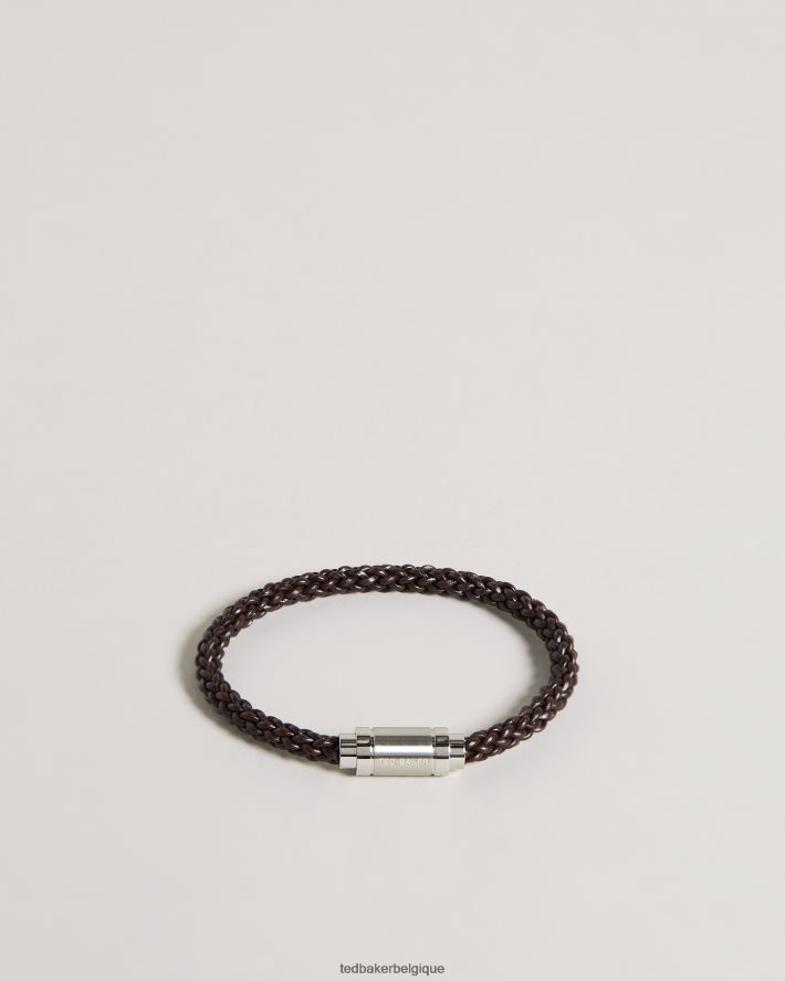 être Ted Baker Hommes bracelet tissé en cuir duran chocolat brun FR8J421819 cadeaux