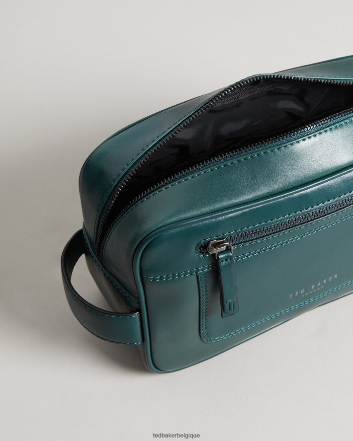 être Ted Baker Hommes trousse de toilette en cuir Dann vert foncé FR8J422078 cadeaux