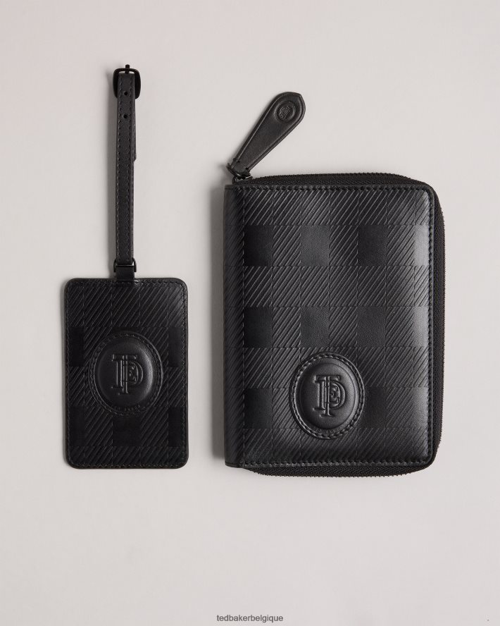 être Ted Baker collection tobery house check ensemble de voyage en cuir noir FR8J421739 cadeaux