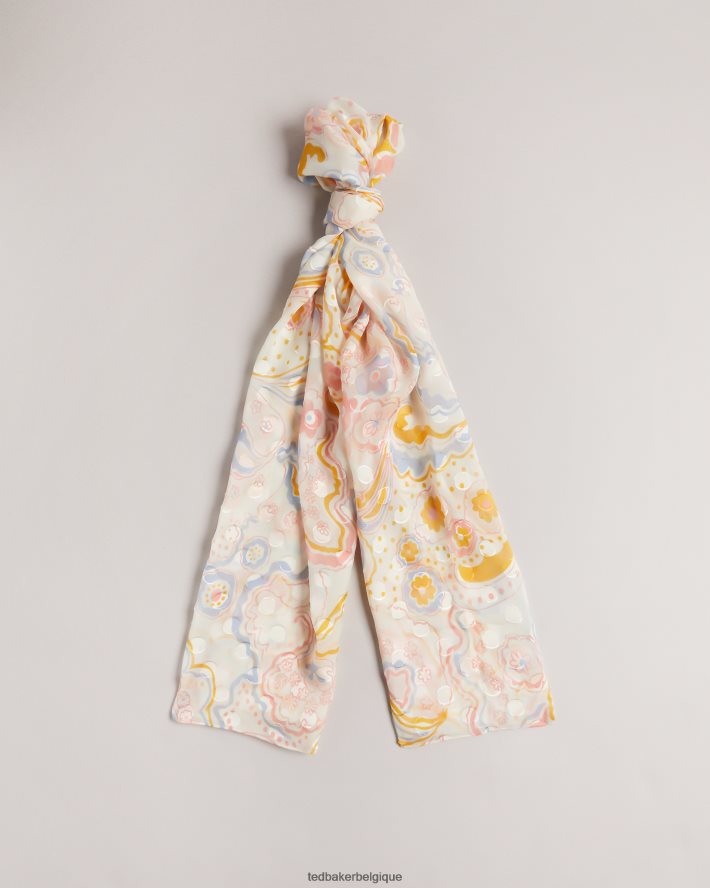 être Ted Baker femmes Écharpe pondree en soie mélangée à motif cachemire Ivoire FR8J421188 accessoires
