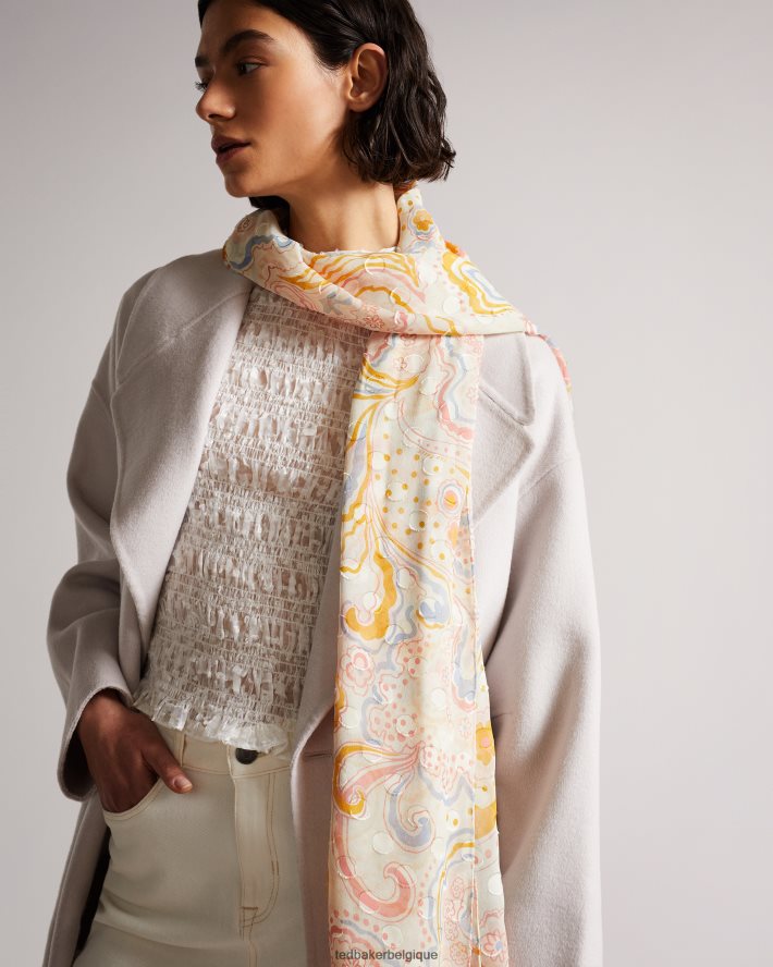 être Ted Baker femmes Écharpe pondree en soie mélangée à motif cachemire Ivoire FR8J421188 accessoires