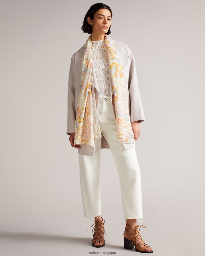 être Ted Baker femmes Écharpe pondree en soie mélangée à motif cachemire Ivoire FR8J421188 accessoires