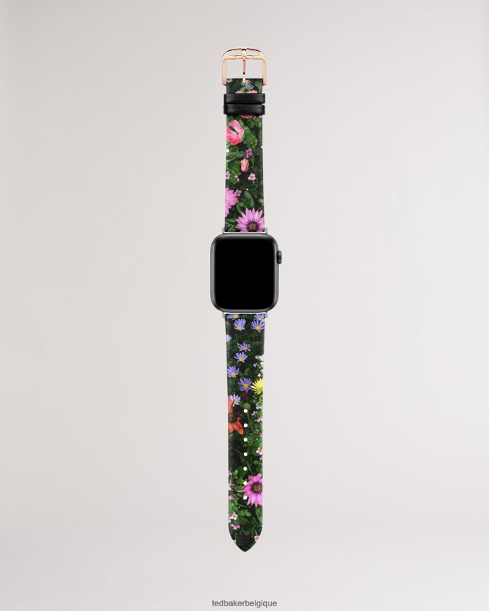 être Ted Baker femmes bracelet de montre Apple Watch en cuir à fleurs Pernell noir FR8J42961 accessoires