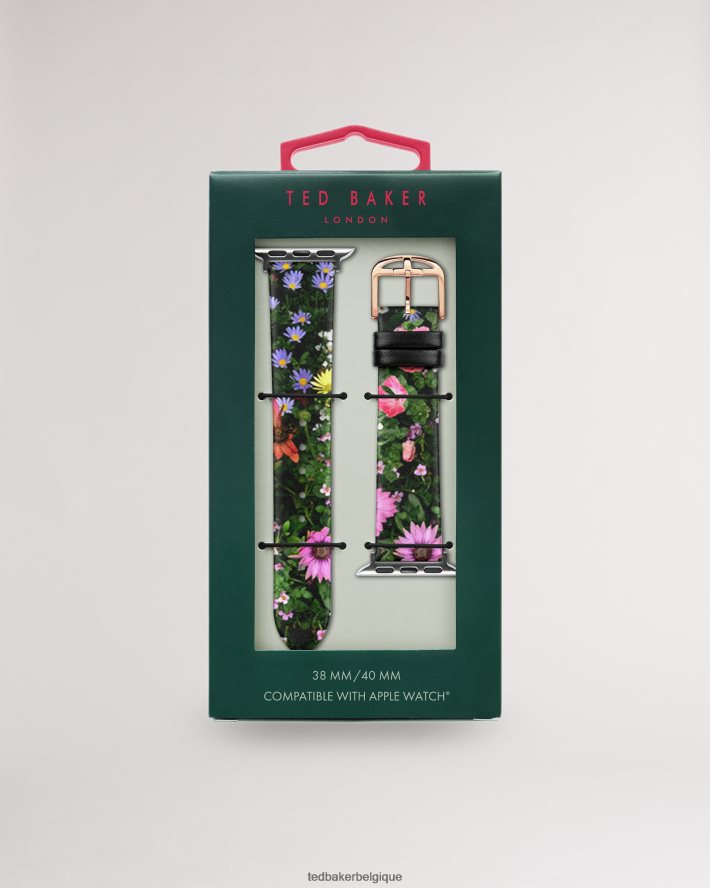 être Ted Baker femmes bracelet de montre Apple Watch en cuir à fleurs Pernell noir FR8J42961 accessoires