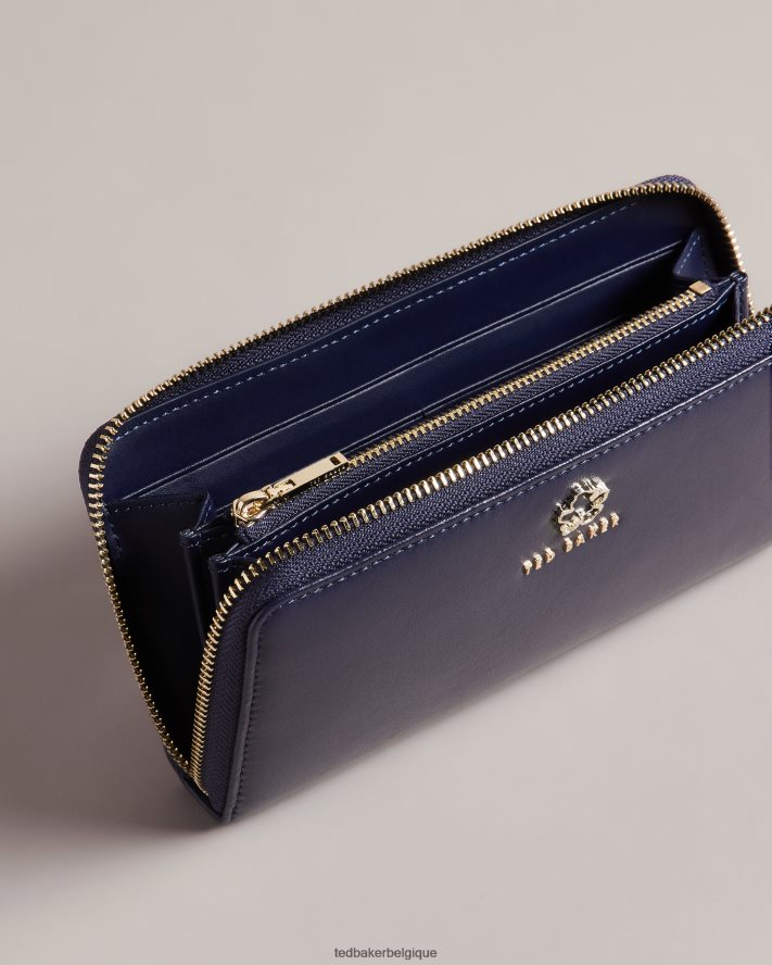 être Ted Baker femmes grand sac à main zippé à œillets et fleurs de jorjana bleu foncé FR8J421164 accessoires