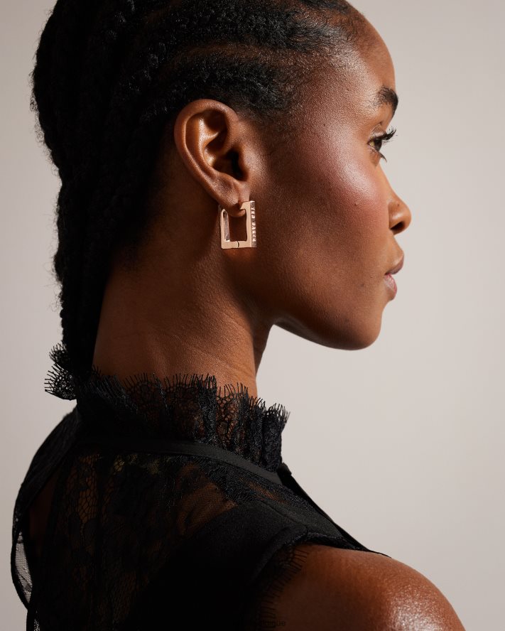 être Ted Baker femmes grandes boucles d'oreilles à charnière carrées saadiey couleur or rose FR8J421077 bijoux