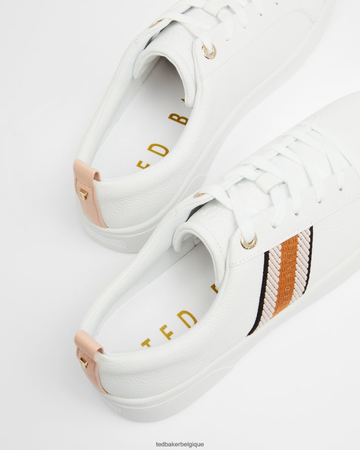 être Ted Baker femmes Bailey - Baskets en cuir à sangles et détails métallisés Navet blanc FR8J42915 chaussures