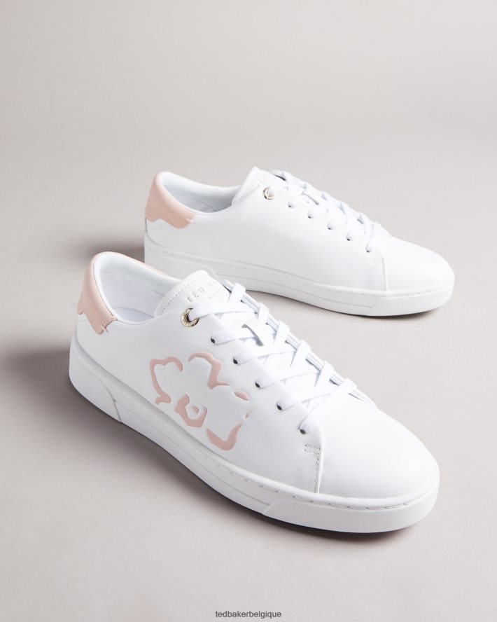 être Ted Baker femmes baskets à semelle cupsole avec placement de fleurs de magnolia tarliah blanc-rose FR8J42906 chaussures