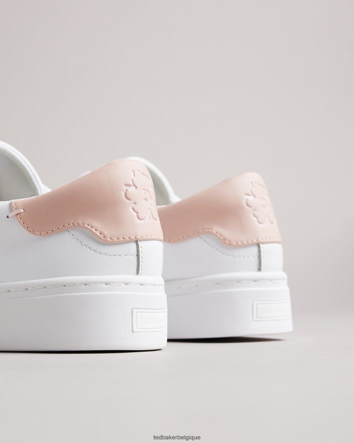être Ted Baker femmes baskets à semelle cupsole avec placement de fleurs de magnolia tarliah blanc-rose FR8J42906 chaussures