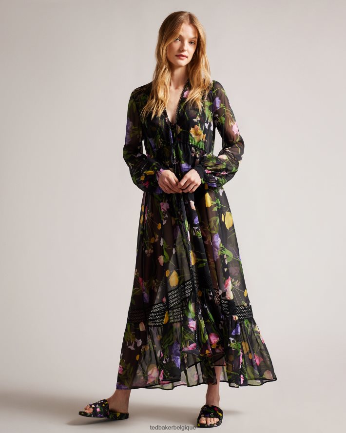 être Ted Baker femmes azzi - claquettes en satin à imprimé fleuri noir FR8J42905 chaussures