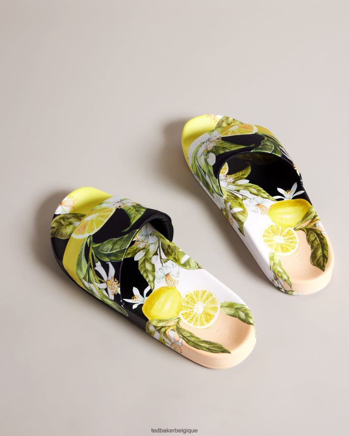 être Ted Baker femmes azzin - claquettes en satin à imprimé citron jaune FR8J42860 chaussures