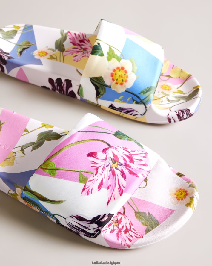 être Ted Baker femmes claquettes en satin à fleurs azzyla blanc FR8J42868 chaussures