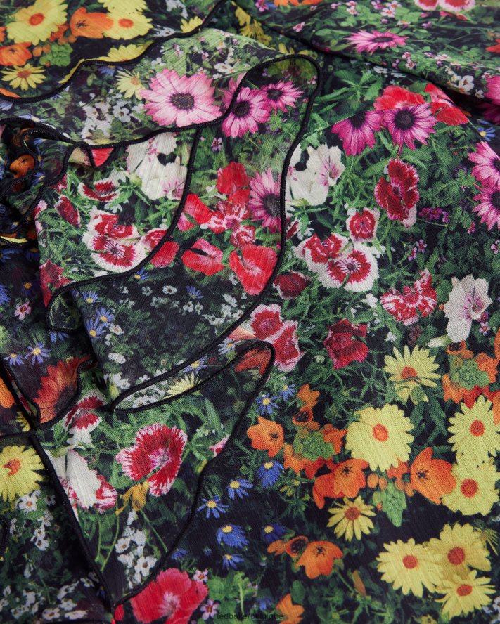 être Ted Baker femmes Amell - Blouse à manches longues et col en V à volants noir FR8J42327 vêtements