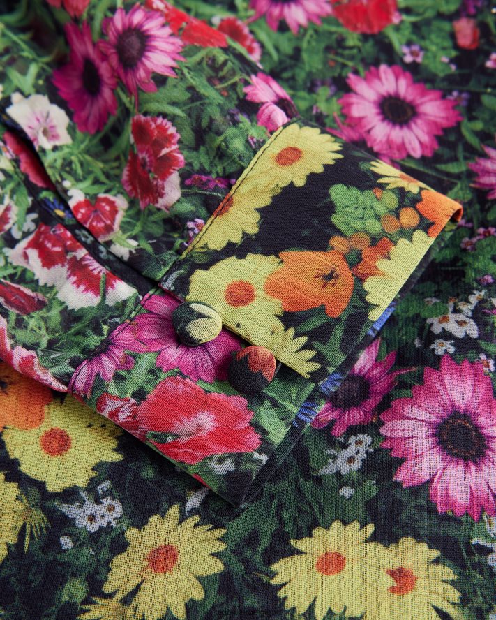 être Ted Baker femmes Amell - Blouse à manches longues et col en V à volants noir FR8J42327 vêtements