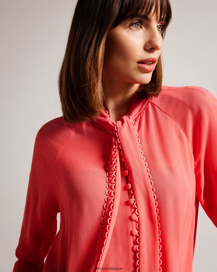 être Ted Baker femmes Blouse julinaa avec bordure à rouleaux corail FR8J42366 vêtements