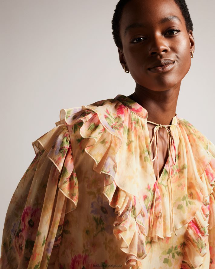 être Ted Baker femmes Helenoh - Blouse fleurie à volants bronzer FR8J42408 vêtements