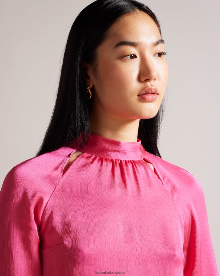être Ted Baker femmes Joanha - Blouse à manches longues et col montant avec découpes rose profond FR8J42107 vêtements