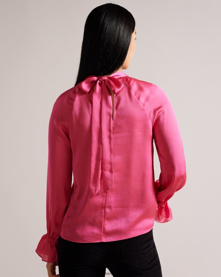 être Ted Baker femmes Joanha - Blouse à manches longues et col montant avec découpes rose profond FR8J42107 vêtements