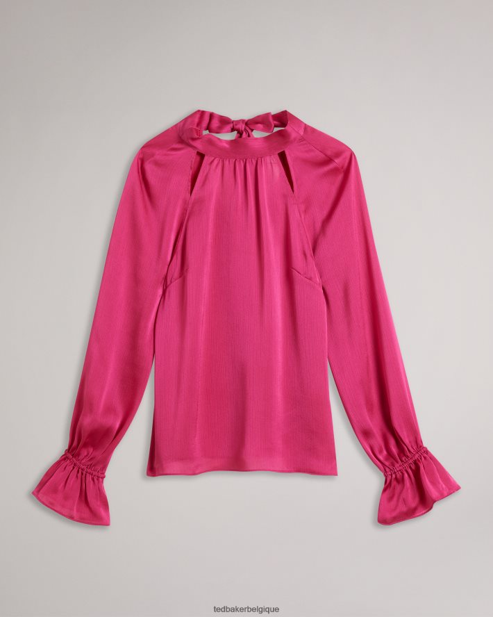 être Ted Baker femmes Joanha - Blouse à manches longues et col montant avec découpes rose profond FR8J42107 vêtements