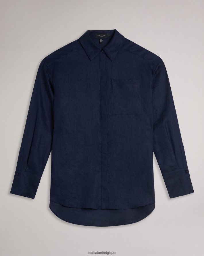 être Ted Baker femmes chemise longue en lin dorahh marine FR8J42476 vêtements