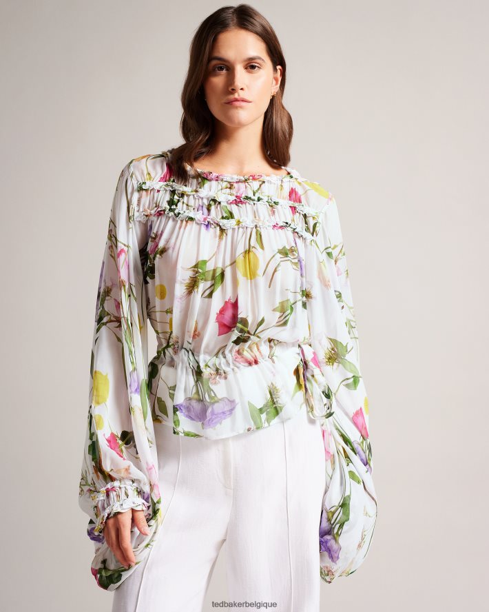 être Ted Baker femmes chemisier imprimé hewette avec lien fonctionnel à la taille blanc FR8J42223 vêtements
