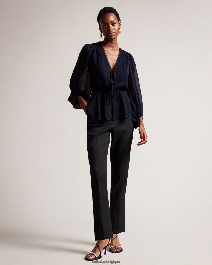 être Ted Baker femmes frasiah - blouse nouée sur le devant bleu foncé FR8J42310 vêtements