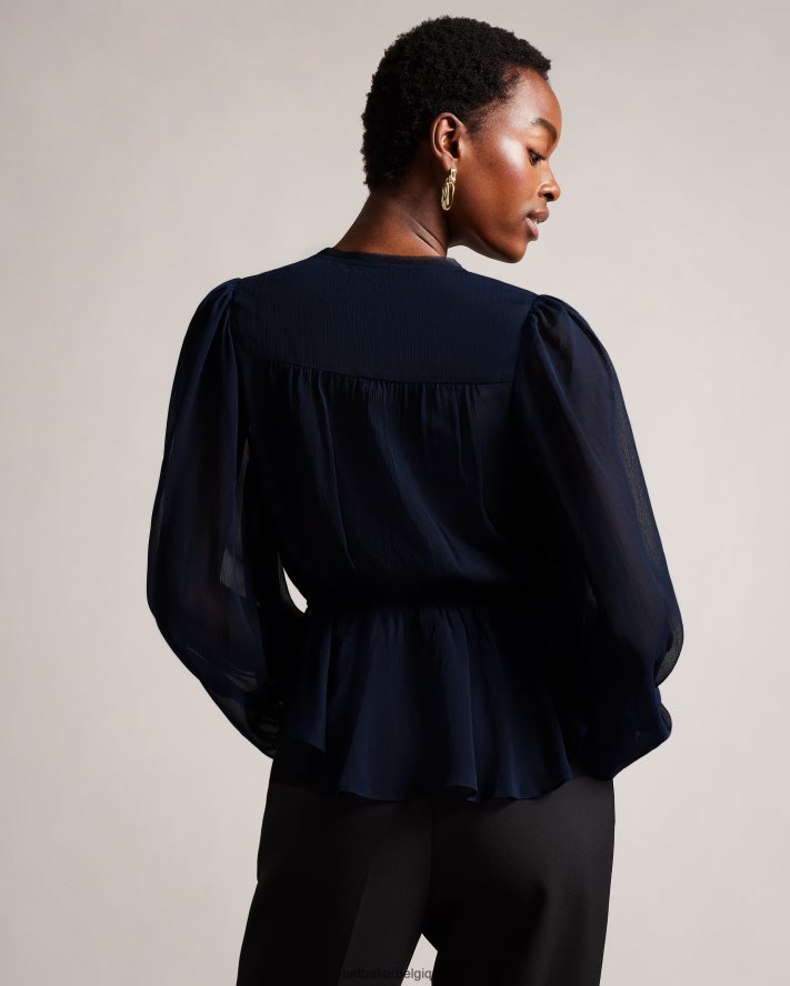 être Ted Baker femmes frasiah - blouse nouée sur le devant bleu foncé FR8J42310 vêtements
