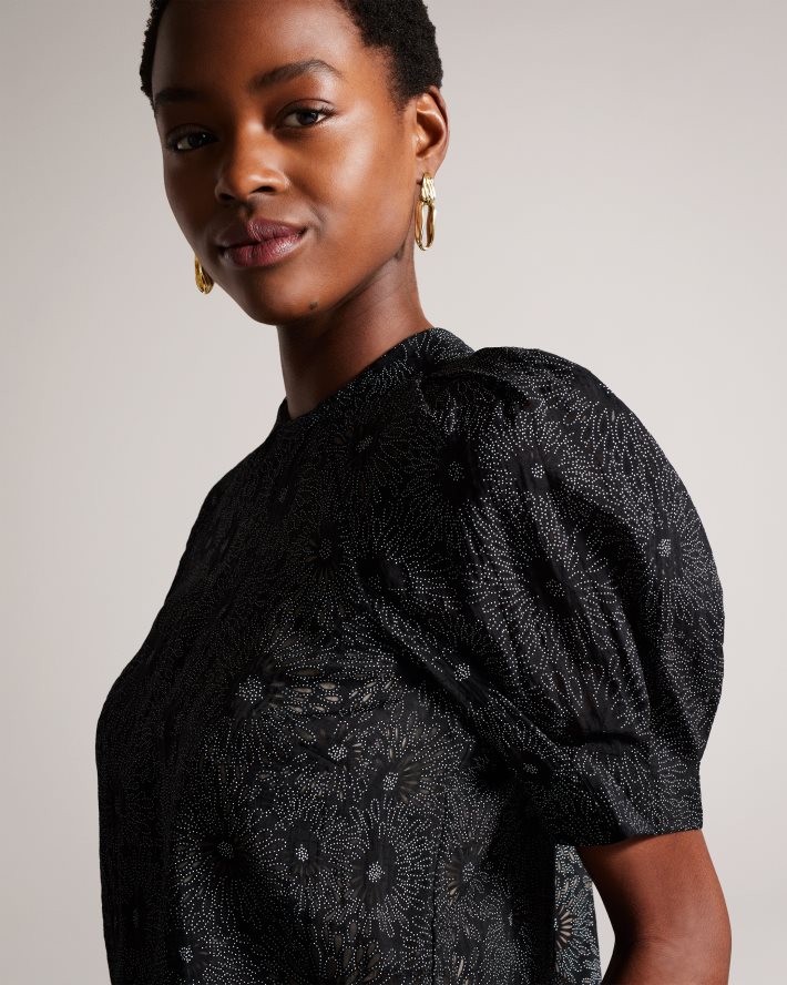 être Ted Baker femmes Ingriid - Haut carré à manches bouffantes noir FR8J42340 vêtements