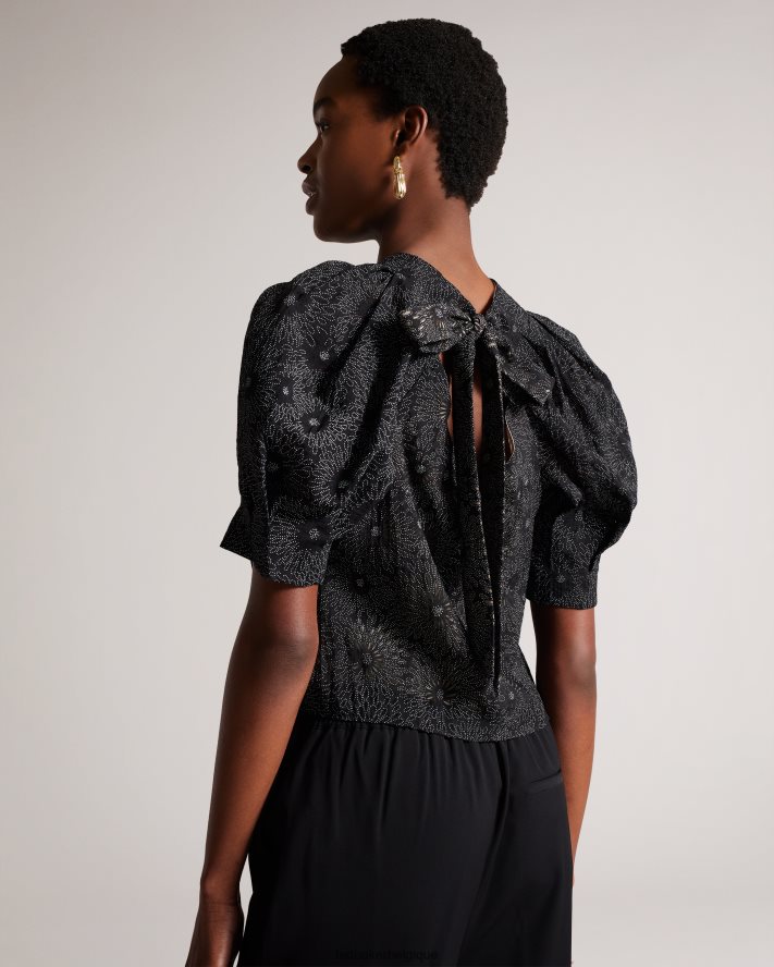être Ted Baker femmes Ingriid - Haut carré à manches bouffantes noir FR8J42340 vêtements