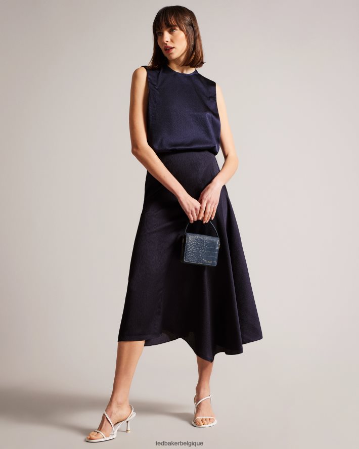 être Ted Baker femmes Jamihla - Haut sans manches en satin martelé marine FR8J42433 vêtements