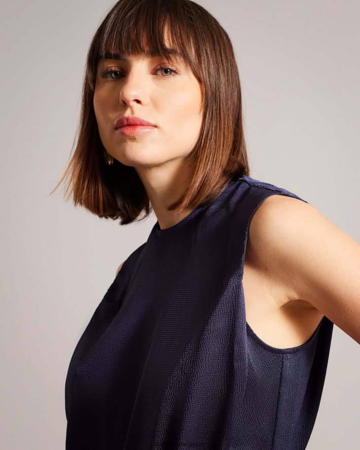 être Ted Baker femmes Jamihla - Haut sans manches en satin martelé marine FR8J42433 vêtements