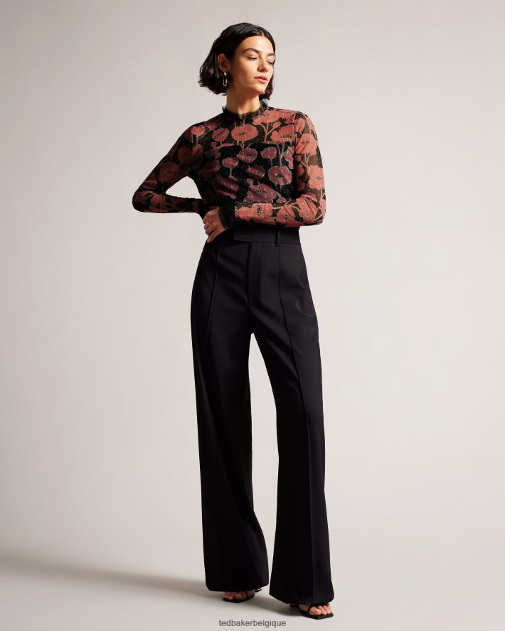 être Ted Baker femmes Maggann - Top à manches longues avec détails volants noir FR8J42132 vêtements