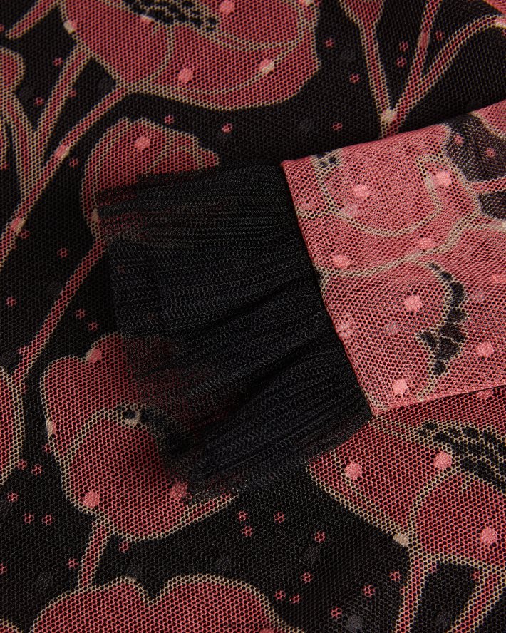 être Ted Baker femmes Maggann - Top à manches longues avec détails volants noir FR8J42132 vêtements