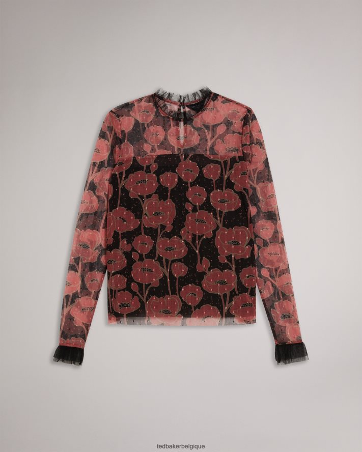 être Ted Baker femmes Maggann - Top à manches longues avec détails volants noir FR8J42132 vêtements