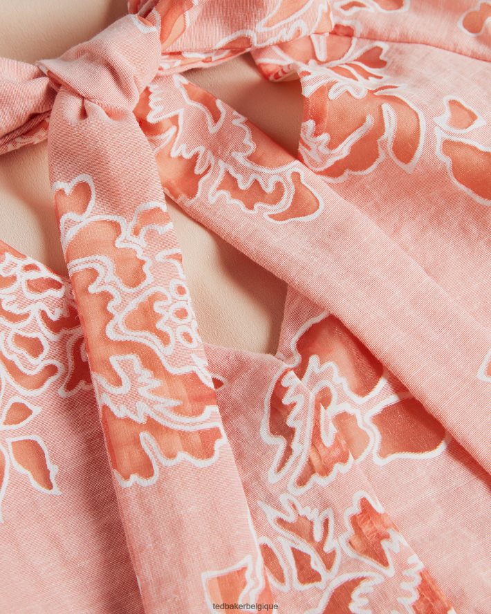 être Ted Baker femmes Meliiha - Haut carré à manches bouffantes corail FR8J42329 vêtements