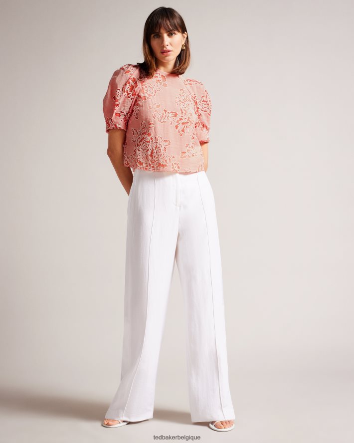 être Ted Baker femmes Meliiha - Haut carré à manches bouffantes corail FR8J42329 vêtements