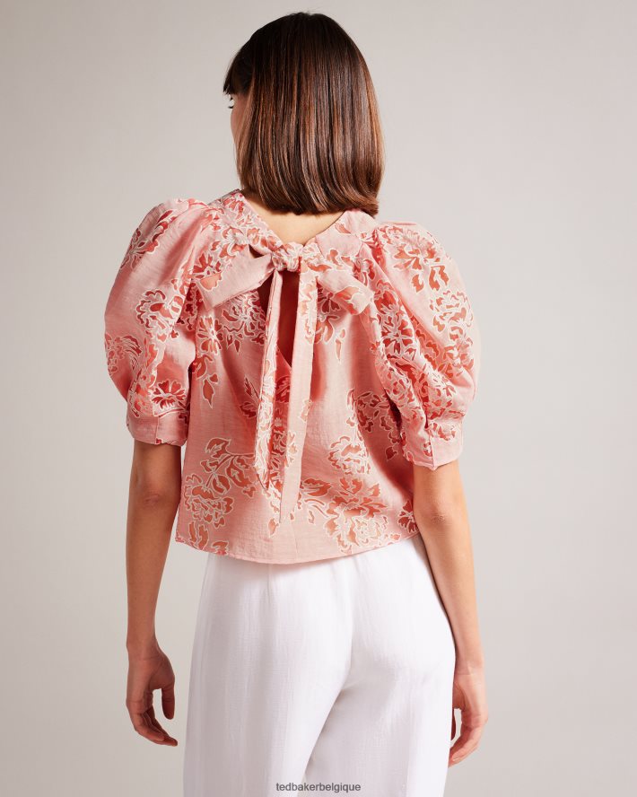 être Ted Baker femmes Meliiha - Haut carré à manches bouffantes corail FR8J42329 vêtements