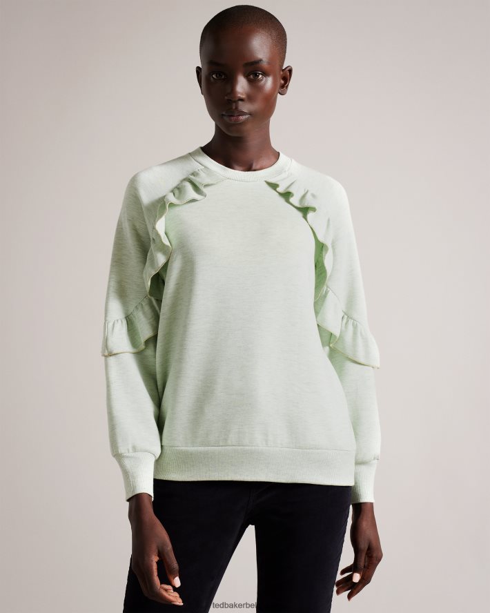 être Ted Baker femmes Yazme - Sweat-shirt à volants avec bordure en chaîne vert clair FR8J4290 vêtements