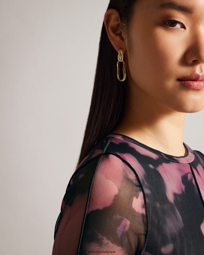 être Ted Baker femmes aleeina - haut à manches longues en résille à imprimé abstrait noir FR8J42414 vêtements