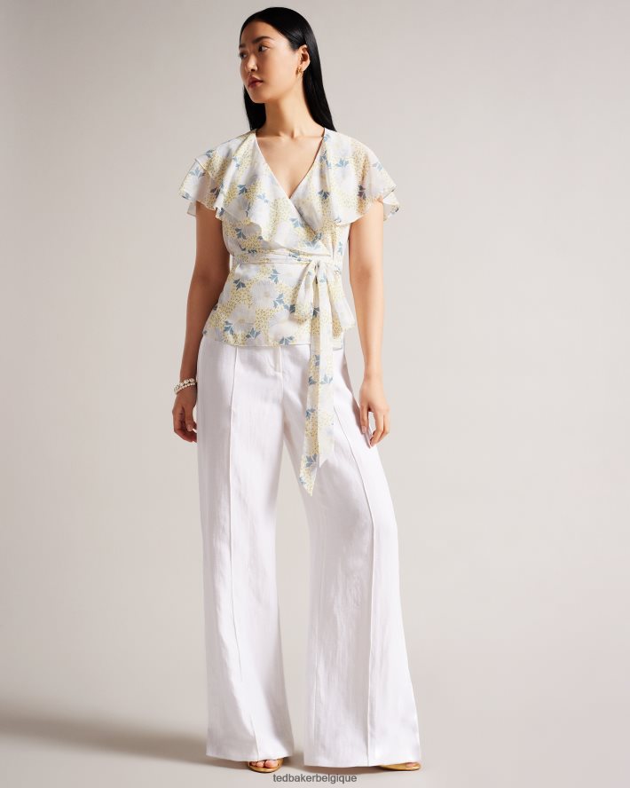 être Ted Baker femmes gemmiaa - top cache-cœur à manches volantées bleu ciel FR8J42385 vêtements