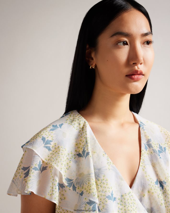 être Ted Baker femmes gemmiaa - top cache-cœur à manches volantées bleu ciel FR8J42385 vêtements