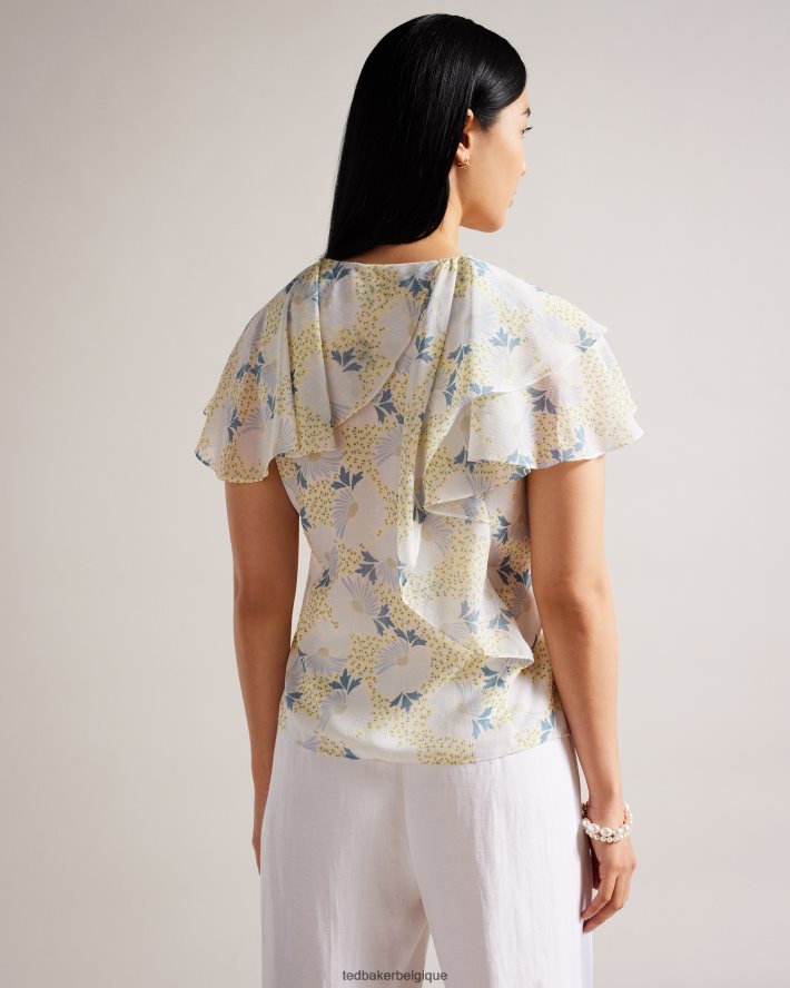 être Ted Baker femmes gemmiaa - top cache-cœur à manches volantées bleu ciel FR8J42385 vêtements