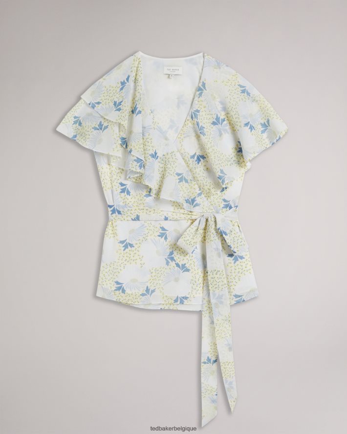 être Ted Baker femmes gemmiaa - top cache-cœur à manches volantées bleu ciel FR8J42385 vêtements