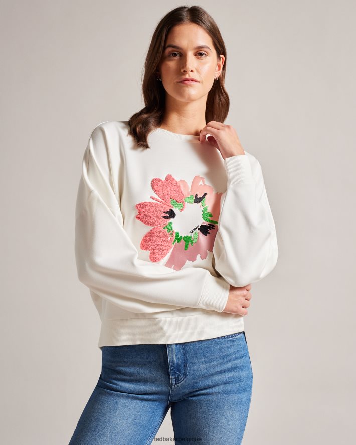 être Ted Baker femmes pull graphique à fleurs texturé Marene blanc FR8J42265 vêtements