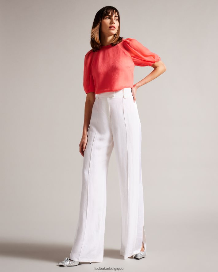 être Ted Baker femmes top carré natelie à manches bouffantes corail FR8J42289 vêtements