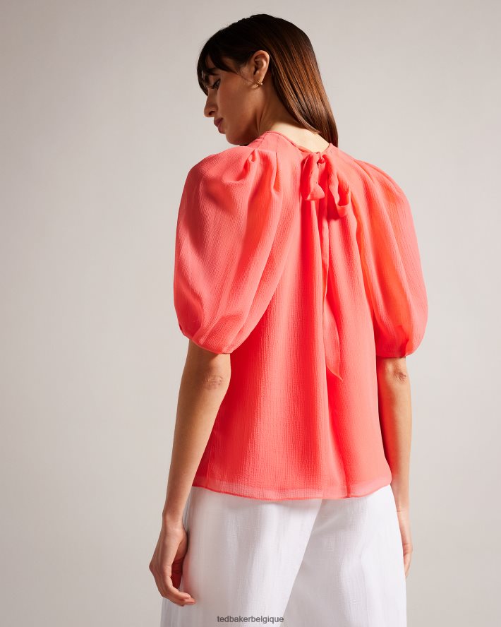 être Ted Baker femmes top carré natelie à manches bouffantes corail FR8J42289 vêtements