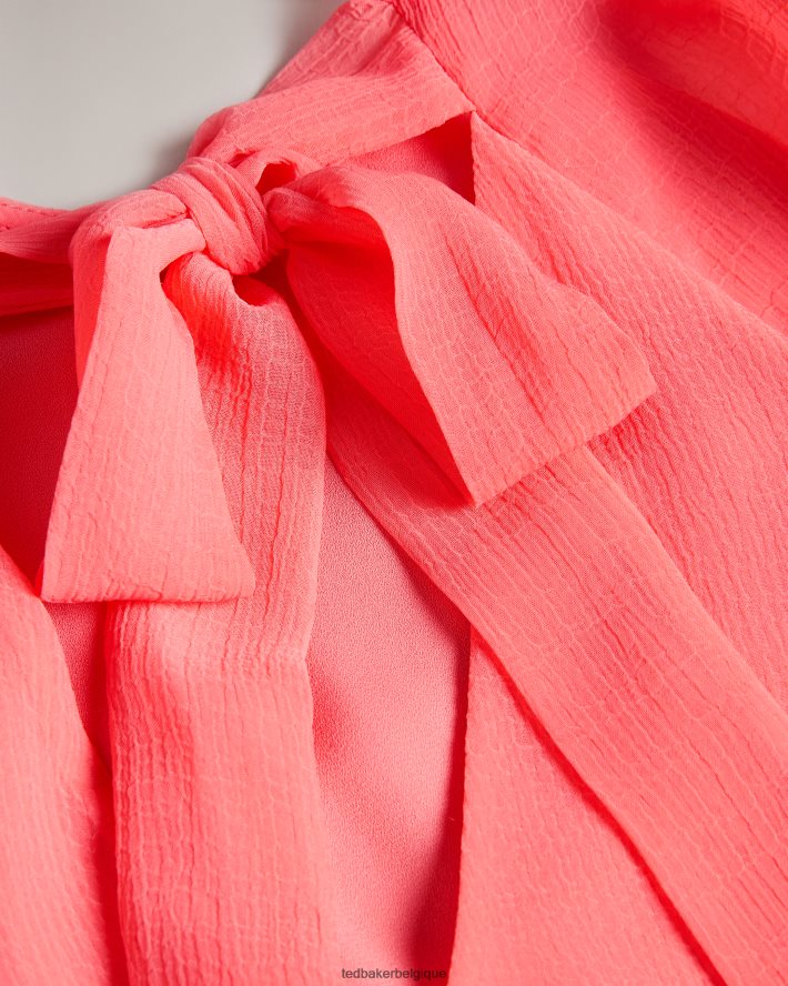 être Ted Baker femmes top carré natelie à manches bouffantes corail FR8J42289 vêtements