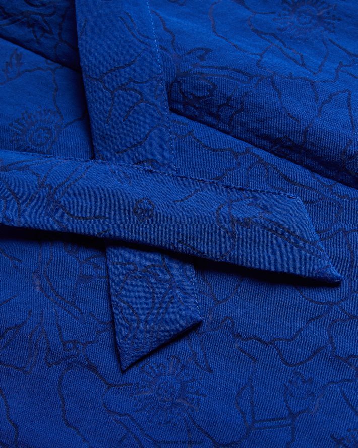 être Ted Baker femmes Adelaai Devore - Top fleuri avec lien à nouer au cou bleu brillant FR8J42440 vêtements