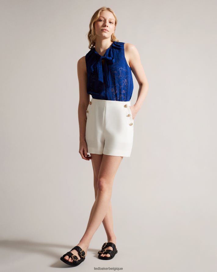 être Ted Baker femmes Adelaai Devore - Top fleuri avec lien à nouer au cou bleu brillant FR8J42440 vêtements