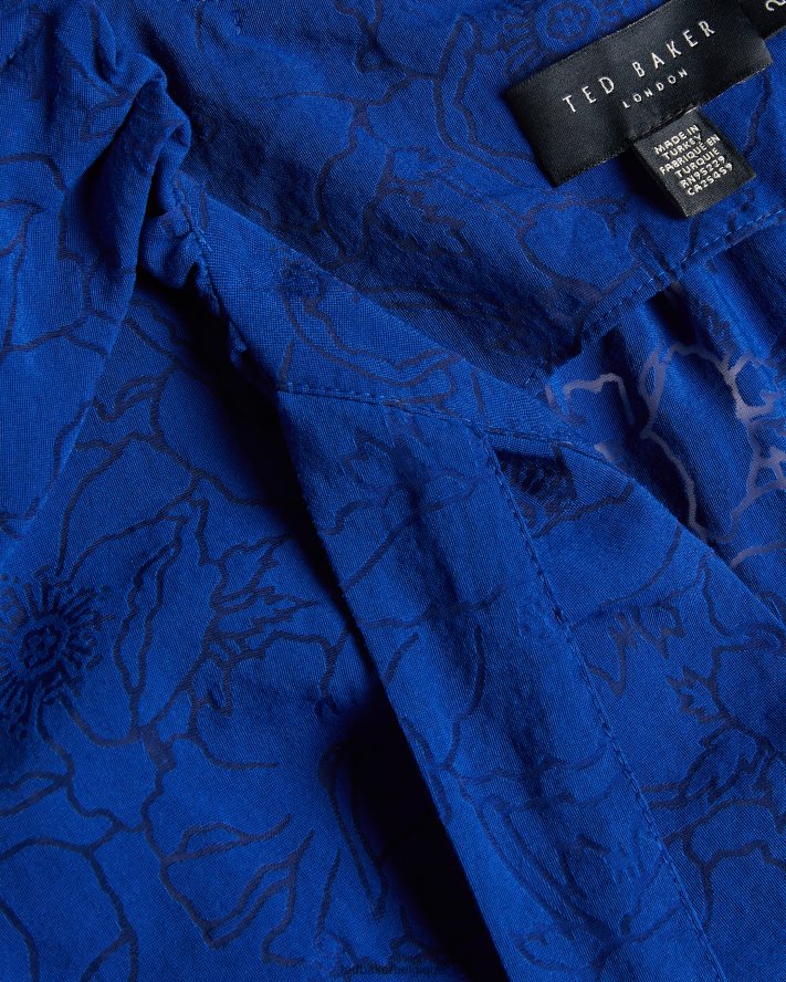être Ted Baker femmes Adelaai Devore - Top fleuri avec lien à nouer au cou bleu brillant FR8J42440 vêtements